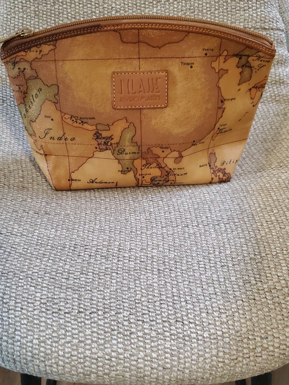 Alviero Martini Tan Map-Print Travel Pouch